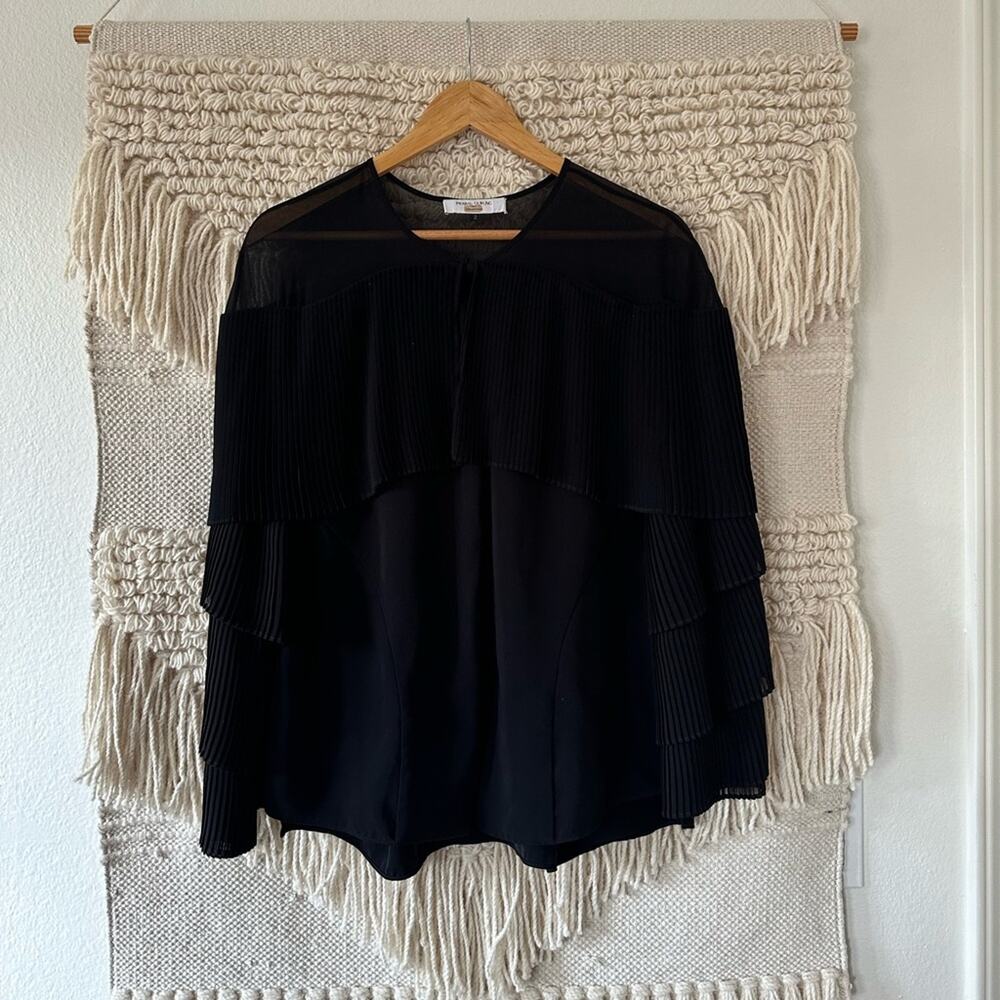 Prabal Gurung Black Pleated Sleeve Blouse